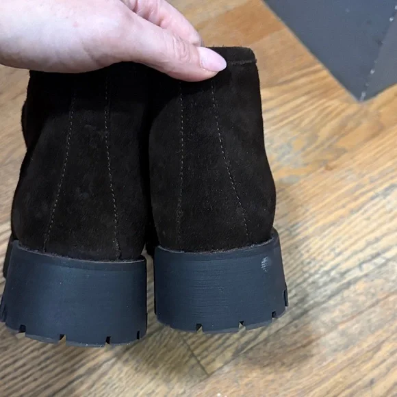 Black Suede Loafer Boots with Gold Accent - Picture 2 of 4